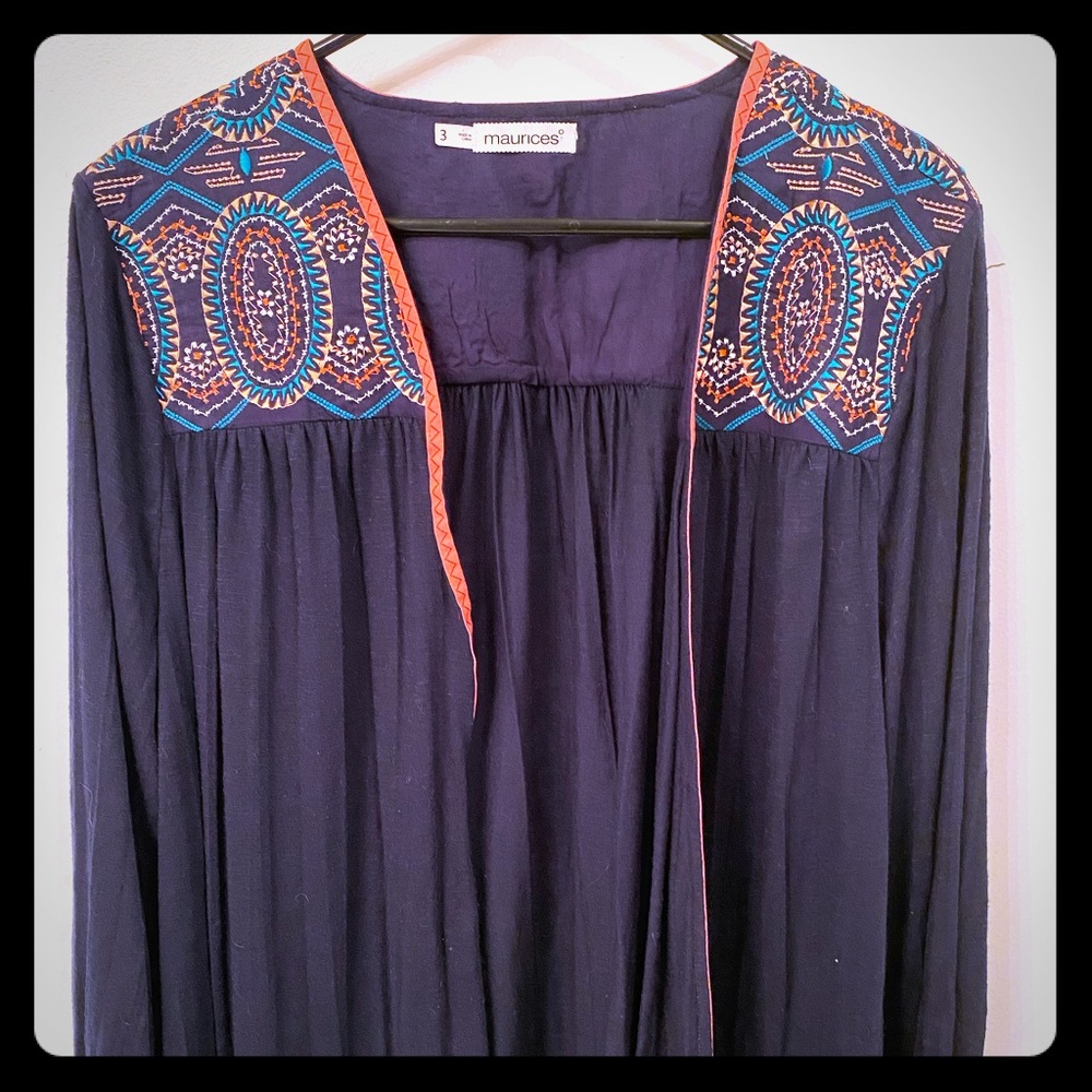 Maurices Blue Jacket with colorful shoulder deco